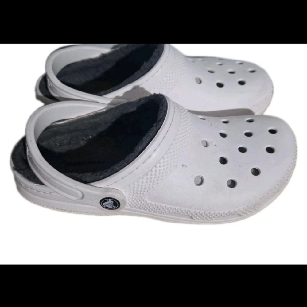 CROCS Unisex Classic Faux Fur Lined White Clogs Shoes Size Women 8 Men 6